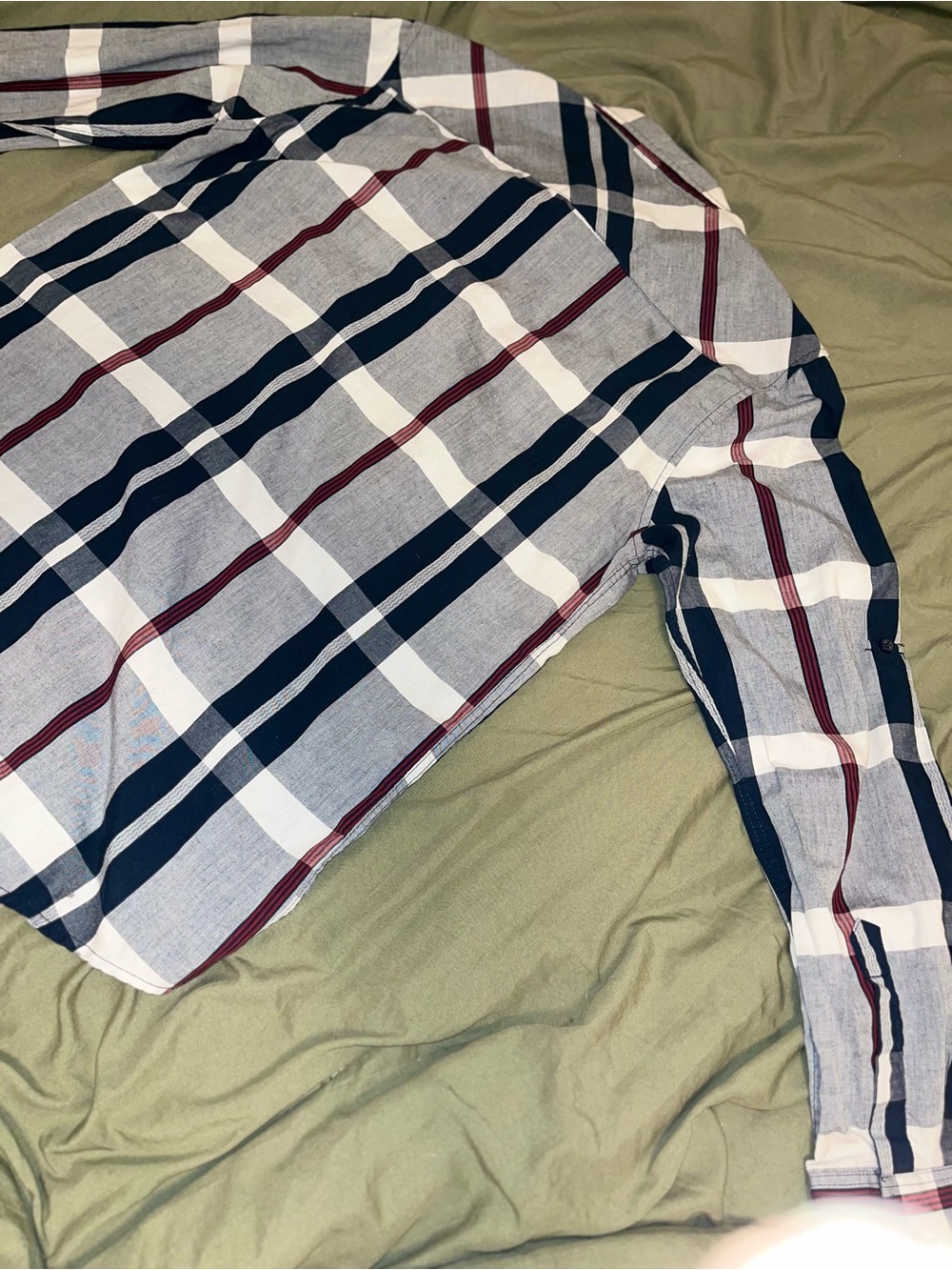 Carbon Classic Fit Plaid Shirt in Navy, White & Burgundy
